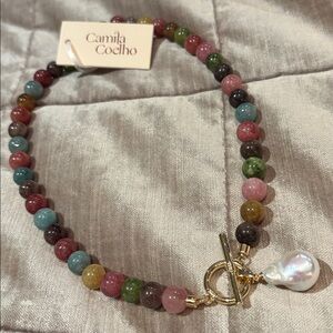 Camila Coelho Semiprecious Gems Beaded Necklace Freshwater Baroque Pearl New